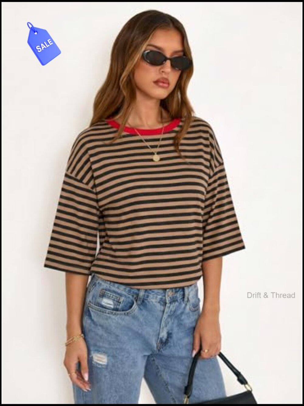 Striped Tie Back Short Sleeve T-Shirt Women Casual Loose Crewneck Summer Top - Picture 3 of 7